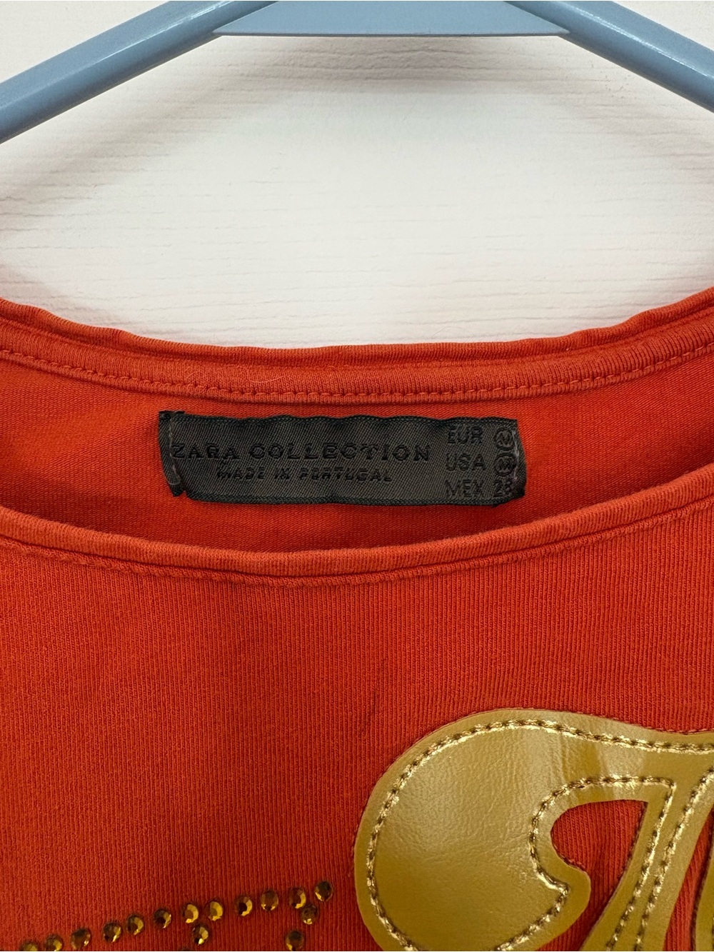 Zara Orange Short Sleeve Tee with Gold Appliqué - Picture 3 of 4